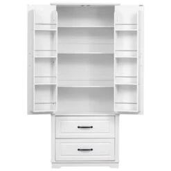 15.80 In. W X 30.30 In. D X 70.98 In. H White MDF Freestanding Linen Cabinet With 3-Shelves And 2-Drawers In White -Tahanbath ameican white oak tahanbath linen cabinets ct xl p254905w 1f 1000