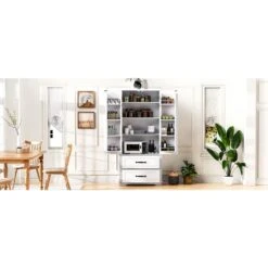 15.80 In. W X 30.30 In. D X 70.98 In. H White MDF Freestanding Linen Cabinet With 3-Shelves And 2-Drawers In White -Tahanbath ameican white oak tahanbath linen cabinets ct xl p254905w 31 1000
