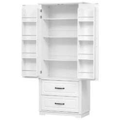 15.80 In. W X 30.30 In. D X 70.98 In. H White MDF Freestanding Linen Cabinet With 3-Shelves And 2-Drawers In White -Tahanbath ameican white oak tahanbath linen cabinets ct xl p254905w 44 1000