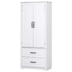 15.80 In. W X 30.30 In. D X 70.98 In. H White MDF Freestanding Linen Cabinet With 3-Shelves And 2-Drawers In White -Tahanbath ameican white oak tahanbath linen cabinets ct xl p254905w 4f 1000