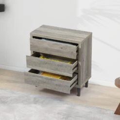 Grey Oak 3-Drawer Wooden Chest: Tall Farmhouse Nightstand And Storage Cabinet For Bedroom, Home Office-31.5 In. W -Tahanbath antique grey tahanbath pantry organizers z w2948p245252 1f 1000