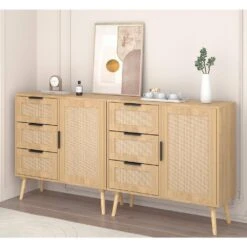 Modern Rattan Wood Dresser Wood Storage Cabinet Sideboard For Bedroom, Living Room, Entryway, Hallway -Tahanbath antique natural rattan tahanbath pantry organizers z w808p212693 1f 1000