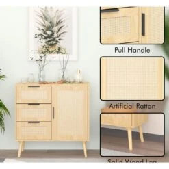 Modern Rattan Wood Dresser Wood Storage Cabinet Sideboard For Bedroom, Living Room, Entryway, Hallway -Tahanbath antique natural rattan tahanbath pantry organizers z w808p212693 4f 1000