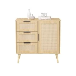 Modern Rattan Wood Dresser Wood Storage Cabinet Sideboard For Bedroom, Living Room, Entryway, Hallway