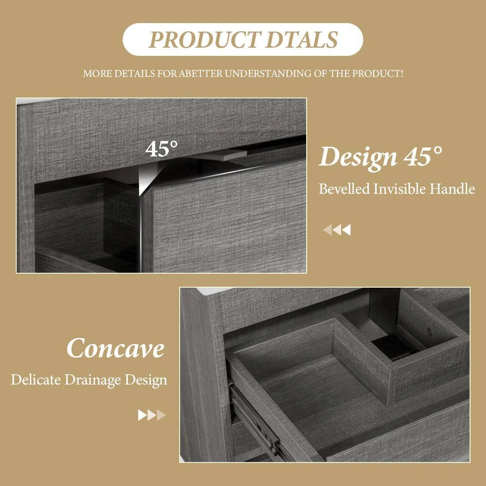 18 In. W X 19 In. H X 23 In. D Bath Vanity In Gray With MDF Cabinet Vanity Top In White With White Basin 7 18 In. W X 19 In. H X 23 In. D Bath Vanity In Gray With MDF Cabinet Vanity Top In White With White Basin - Image 7