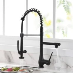 22 In. 360° Spout Swivel Kitchen Faucet Pull Down Sprayer Black And Nickel, Single Handle Kitchen Sink Faucet -Tahanbath black and silver tahanbath pull down kitchen faucets z w1932126999 1f 1000