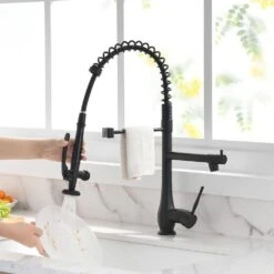 22 In. 360° Spout Swivel Kitchen Faucet Pull Down Sprayer Black And Nickel, Single Handle Kitchen Sink Faucet -Tahanbath black and silver tahanbath pull down kitchen faucets z w1932126999 44 1000