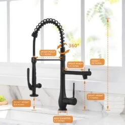 22 In. 360° Spout Swivel Kitchen Faucet Pull Down Sprayer Black And Nickel, Single Handle Kitchen Sink Faucet -Tahanbath black and silver tahanbath pull down kitchen faucets z w1932126999 4f 1000