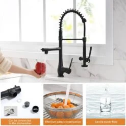 22 In. 360° Spout Swivel Kitchen Faucet Pull Down Sprayer Black And Nickel, Single Handle Kitchen Sink Faucet -Tahanbath black and silver tahanbath pull down kitchen faucets z w1932126999 76 1000