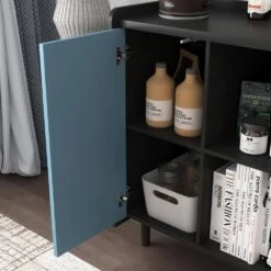 Modern Black Storage Sideboard: 2 Drawers, 2 Open Compartments, Ideal For Kitchen Coffee Stations -Tahanbath black blue tahanbath pantry organizers z w409p176583 31 1000