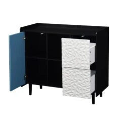 Modern Black Storage Sideboard: 2 Drawers, 2 Open Compartments, Ideal For Kitchen Coffee Stations -Tahanbath black blue tahanbath pantry organizers z w409p176583 40 1000