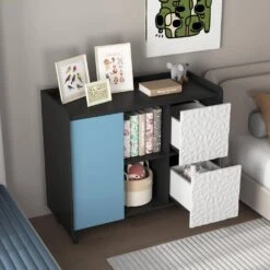 Modern Black Storage Sideboard: 2 Drawers, 2 Open Compartments, Ideal For Kitchen Coffee Stations -Tahanbath black blue tahanbath pantry organizers z w409p176583 4f 1000