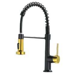Commercial Black And Gold Kitchen Faucet With Pull Down Sprayer, Single Handle Single Lever Kitchen Sink Faucet