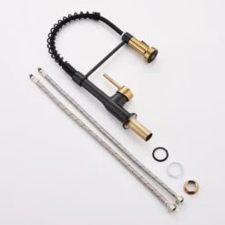 Commercial Black And Gold Kitchen Faucet With Pull Down Sprayer, Single Handle Single Lever Kitchen Sink Faucet -Tahanbath black gold tahanbath pull down kitchen faucets z w1932p172321 fa 1000