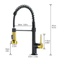 Commercial Black And Nickel Gold Kitchen Faucet With Pull Out Sprayer, Single Handle Single Lever Kitchen Sink Faucet -Tahanbath black gold tahanbath pull down kitchen faucets z w1932p180032 44 1000