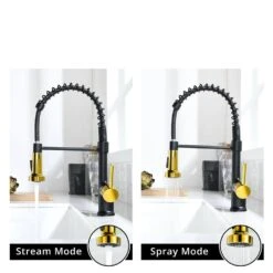 Commercial Black And Nickel Gold Kitchen Faucet With Pull Out Sprayer, Single Handle Single Lever Kitchen Sink Faucet -Tahanbath black gold tahanbath pull down kitchen faucets z w1932p180032 4f 1000