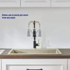 Single Handle Pull Out Sprayer Kitchen Faucet In Matte Black And Gold -Tahanbath black gold tahanbath pull out kitchen faucets z ct xy33bg70us 76 1000