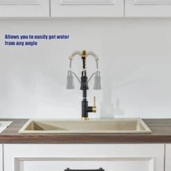 18.7 In Single Handle Pull Out Sprayer 360 Degree Spout Swivel Kitchen Faucet In Matte Black And Gold -Tahanbath black gold tahanbath pull out kitchen faucets zct ct xy33bg70us 76 1000