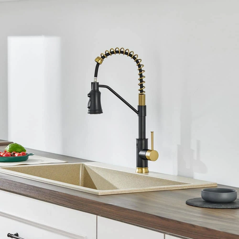 Single Handle Deck Mount Standard Kitchen Faucet In Matte Black And Gold 2 Single Handle Deck Mount Standard Kitchen Faucet In Matte Black And Gold - Image 2