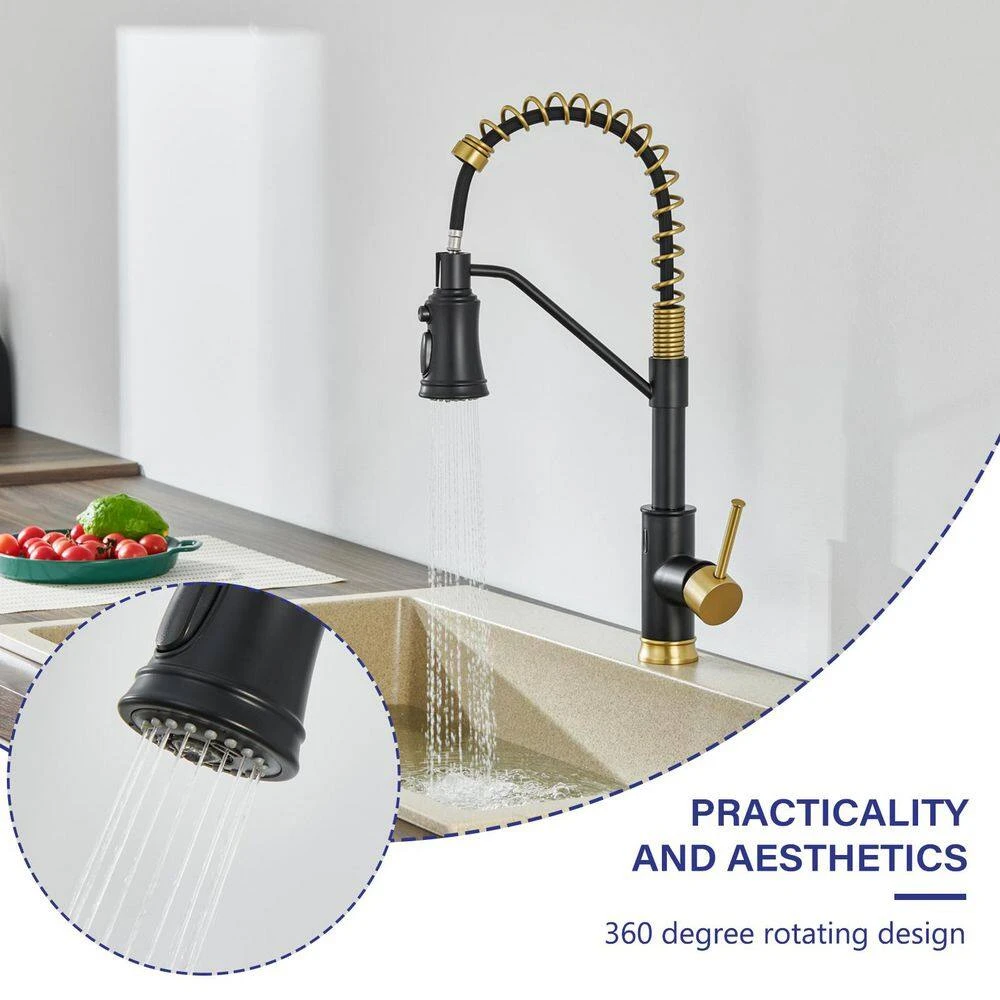 Single Handle Deck Mount Standard Kitchen Faucet In Matte Black And Gold 6 Single Handle Deck Mount Standard Kitchen Faucet In Matte Black And Gold - Image 6