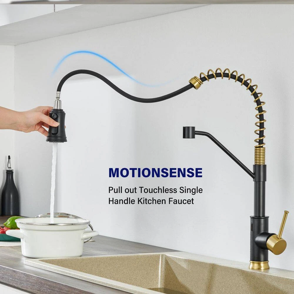 Single Handle Deck Mount Standard Kitchen Faucet In Matte Black And Gold 5 Single Handle Deck Mount Standard Kitchen Faucet In Matte Black And Gold - Image 5