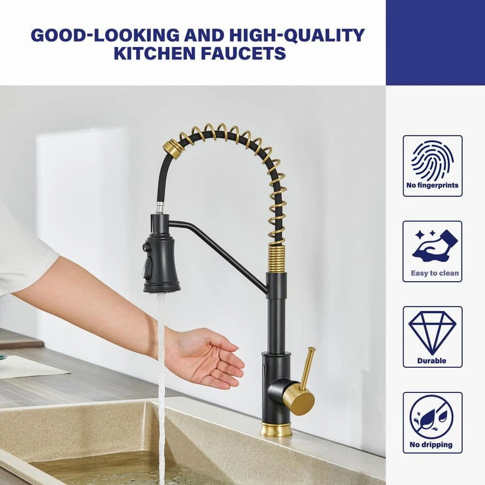 Single Handle Deck Mount Standard Kitchen Faucet In Matte Black And Gold 3 Single Handle Deck Mount Standard Kitchen Faucet In Matte Black And Gold - Image 3