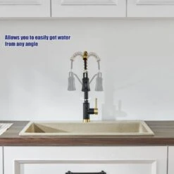 Single Handle Deck Mount Standard Kitchen Faucet In Matte Black And Gold 18 Single Handle Deck Mount Standard Kitchen Faucet In Matte Black And Gold -Tahanbath black gold tahanbath standard kitchen faucets z w1243138889 76 1000