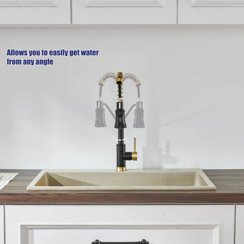 Single Handle Deck Mount Standard Kitchen Faucet In Matte Black And Gold 9 Single Handle Deck Mount Standard Kitchen Faucet In Matte Black And Gold - Image 9