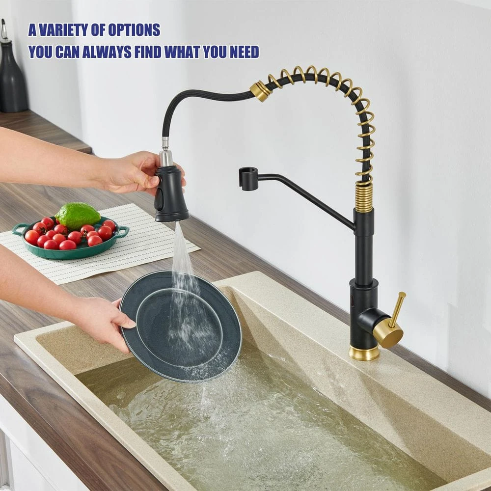 Single Handle Deck Mount Standard Kitchen Faucet In Matte Black And Gold 8 Single Handle Deck Mount Standard Kitchen Faucet In Matte Black And Gold - Image 8