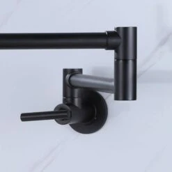 Wall Mounted Pot Filler Faucet 2 Handle With Double Joint Stretchable Folding Arm In Black -Tahanbath black pot fillers rb1013 ll 1f 1000