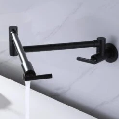 Wall Mounted Pot Filler Faucet 2 Handle With Double Joint Stretchable Folding Arm In Black -Tahanbath black pot fillers rb1013 ll 44 1000