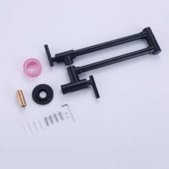 Wall Mounted Pot Filler Faucet 2 Handle With Double Joint Stretchable Folding Arm In Black -Tahanbath black pot fillers rb1013 ll 4f 1000