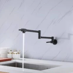 Wall Mounted Pot Filler Faucet 2 Handle With Double Joint Stretchable Folding Arm In Black -Tahanbath black pot fillers rb1013 ll 76 1000