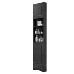 9.40 In. W X 14.60 In. D X 66.90 In. H Ready To Assemble Corner Cabinet With 2-Doors And Shelves, Open Shelf, Black -Tahanbath black tahanbath assembled kitchen cabinets z wf530911aab 1f 1000