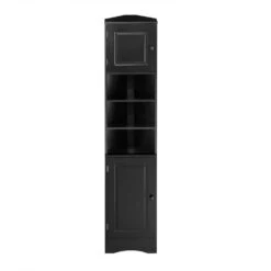 9.40 In. W X 14.60 In. D X 66.90 In. H Ready To Assemble Corner Cabinet With 2-Doors And Shelves, Open Shelf, Black -Tahanbath black tahanbath assembled kitchen cabinets z wf530911aab c3 1000