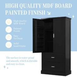 16.00 In. W X 31.30 In. D X 64.00 In. H Bathroom Storage Wall Cabinet In Black -Tahanbath black tahanbath bathroom wall cabinets z n725p178675b 1f 1000