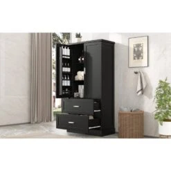 16.00 In. W X 31.30 In. D X 64.00 In. H Bathroom Storage Wall Cabinet In Black -Tahanbath black tahanbath bathroom wall cabinets z n725p178675b 31 1000