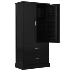 16.00 In. W X 31.30 In. D X 64.00 In. H Bathroom Storage Wall Cabinet In Black -Tahanbath black tahanbath bathroom wall cabinets z n725p178675b 4f 1000