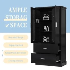 16.00 In. W X 31.30 In. D X 64.00 In. H Bathroom Storage Wall Cabinet In Black -Tahanbath black tahanbath bathroom wall cabinets z n725p178675b fa 1000