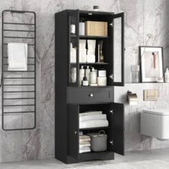14.50 In. W X 23.30 In. D X 66.90 In. H Bathroom Storage Wall Cabinet In Black -Tahanbath black tahanbath bathroom wall cabinets z n725p186649b 31 1000