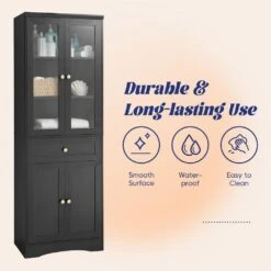 14.50 In. W X 23.30 In. D X 66.90 In. H Bathroom Storage Wall Cabinet In Black -Tahanbath black tahanbath bathroom wall cabinets z n725p186649b 4f 1000