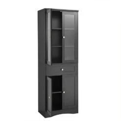 14.50 In. W X 23.30 In. D X 66.90 In. H Bathroom Storage Wall Cabinet In Black