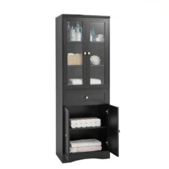 14.50 In. W X 23.30 In. D X 66.90 In. H Bathroom Storage Wall Cabinet In Black -Tahanbath black tahanbath bathroom wall cabinets z n725p186649b 76 1000