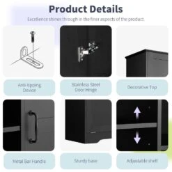 14.00 In. W X 31.00 In. D X 68.00 In. H Bathroom Storage Wall Cabinet In Black -Tahanbath black tahanbath bathroom wall cabinets z n725p208543b 1f 1000