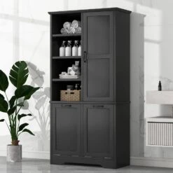 14.00 In. W X 31.00 In. D X 68.00 In. H Bathroom Storage Wall Cabinet In Black -Tahanbath black tahanbath bathroom wall cabinets z n725p208543b 31 1000