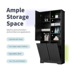 14.00 In. W X 31.00 In. D X 68.00 In. H Bathroom Storage Wall Cabinet In Black -Tahanbath black tahanbath bathroom wall cabinets z n725p208543b 4f 1000