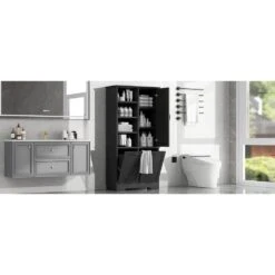 14.00 In. W X 31.00 In. D X 68.00 In. H Bathroom Storage Wall Cabinet In Black -Tahanbath black tahanbath bathroom wall cabinets z n725p208543b 76 1000