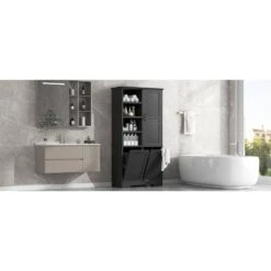14.00 In. W X 31.00 In. D X 68.00 In. H Bathroom Storage Wall Cabinet In Black -Tahanbath black tahanbath bathroom wall cabinets z n725p208543b fa 1000