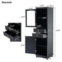 14.21 In. W X 17.76 In. D X 62.99 In. H Bathroom Storage Wall Cabinet In Black -Tahanbath black tahanbath bathroom wall cabinets z n729p171305b 1f 1000