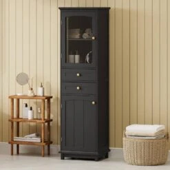 14.21 In. W X 17.76 In. D X 62.99 In. H Bathroom Storage Wall Cabinet In Black -Tahanbath black tahanbath bathroom wall cabinets z n729p171305b 4f 1000